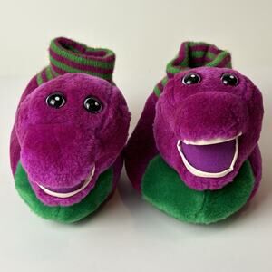 Vintage 1993 Barney Slippers Toddler Children Size S 5-6 Plush Rare Lyons Group